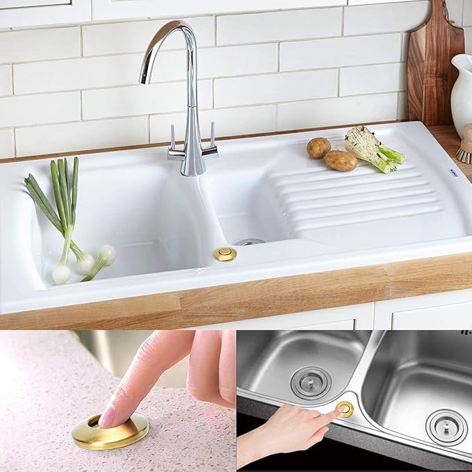 Garbage Disposal Air Switch Kit Sink Top Waste Disposal Single Short Stainless Steel Brushed Gold On/Off Air Button Food and Waste Disposals Part by Etoolcity