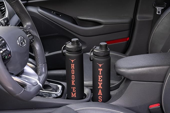 University of Texas Water Bottle - Black Double Walled Stainless Steel 24 oz Keeps Drinks Cold or Hot