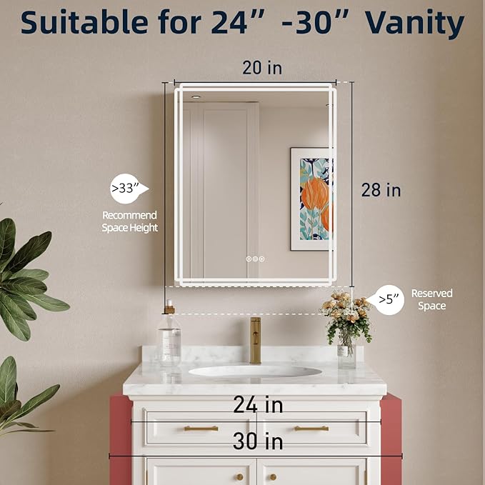 Buruis 20'' x 28'' Medicine Cabinet with Lights and Mirrors, Recessed or Wall Mounted Modern Bathroom Cabinet with 3-Mode Light, Anti-Fog, Dimmable, Memory Function, Outlet, Silver