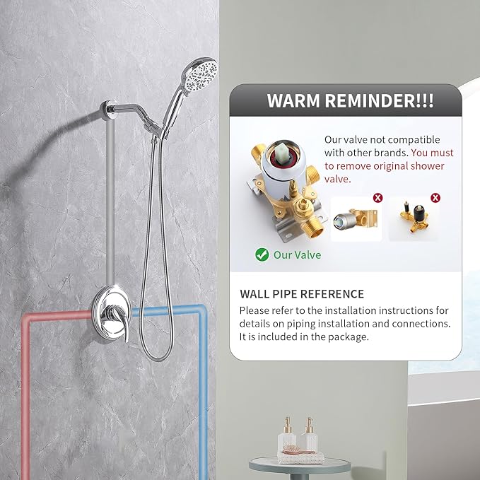 Single-Handle Shower Faucet Set Matte Black Shower Head and Handle Set Shower Valve Kit with 7 Modes ABS Handheld Spray Chrome Shower Fixtures Shower Valve and Trim Kit