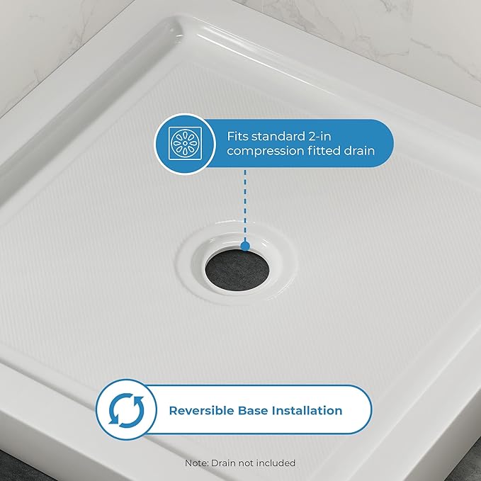 OVE Decors 36-in W x 36-in D Shower Base Pan Square, Center Drain, White Acrylic, Reversible Design
