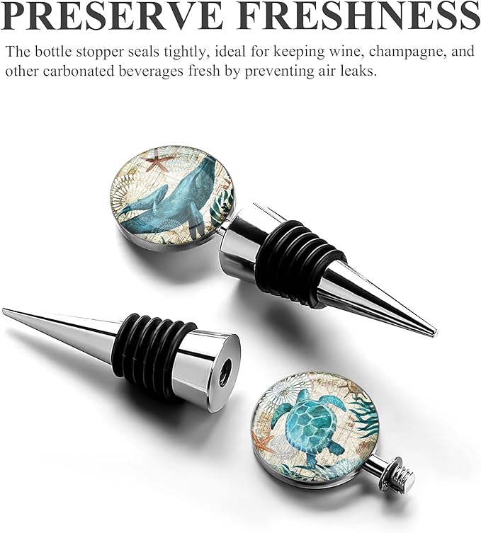 LIZIMANDU Wine Bottle Stoppers,Stainless Steel Wine Stoppers For Gifts, Bar, Holiday Party, Wedding(2-Turtles Whales)