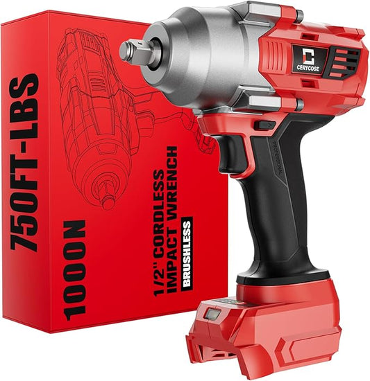 Cordless Impact Wrench 1/2 inch for Milwaukee 18v Battery – Brushless High Torque Impact Driver Gun with 750Ft-lbs Torque, LED Work Light, Ergonomic Design for Heavy-Duty Performance(no battery)