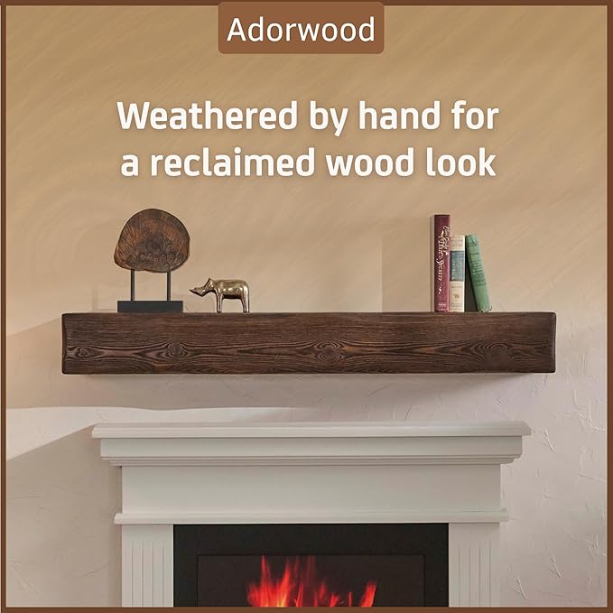 Handmade Fireplace Mantel Shelf 72", Extra Wide Rustic Wood Mantles for Over Fireplace, Wall Mounted Floating Mantel Shelves for Living Room Decor (Dark Walnut, 72Lx6Hx8D)