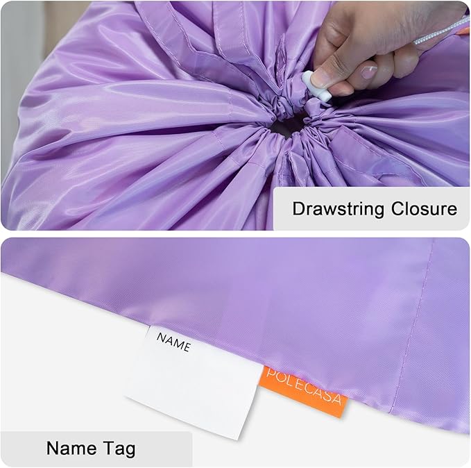 Polecasa Small Heavy Duty Laundry Bag with 130gsm Tear Resistant Fabric and Handles, Easy to Carry Durable Dirty Clothes Drawstring Bag, Perfect for College Dorm, Travel, 2 Pack 21”x24”,Purple