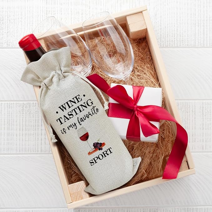 Funny Wine Bag, Funny Gifts Birthday Gifts for Women Men Friends Coworkers Sister Boss, Party Favor Wine Champagne Gift Bag With Drawstring -19