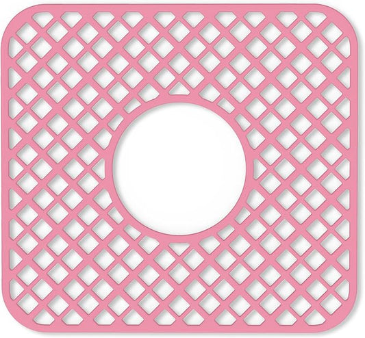 2 Pack Silicone Sink Protector for Kitchen Sink, Lozenge Pattern 12 x 11" Sink Grid Mat Silicone Protectors, Center Drain, Pink
