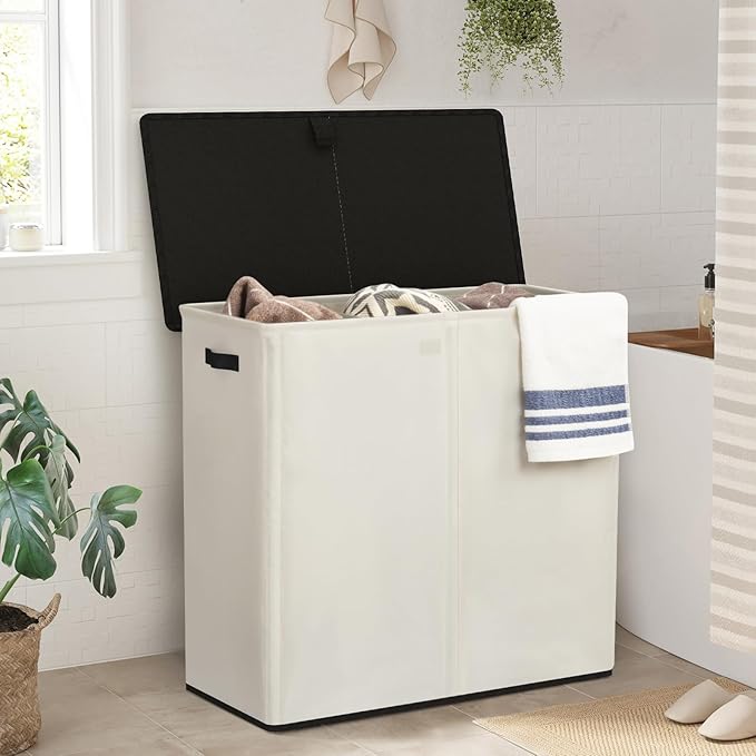 WOWLIVE Laundry Hamper with Lid,180L Large Laundry Basket 3 Section with Removable Washing Bags,Collapsible Waterproof Dirty Clothes Hamper for Laundry Room Bathroom Dorm,Beige