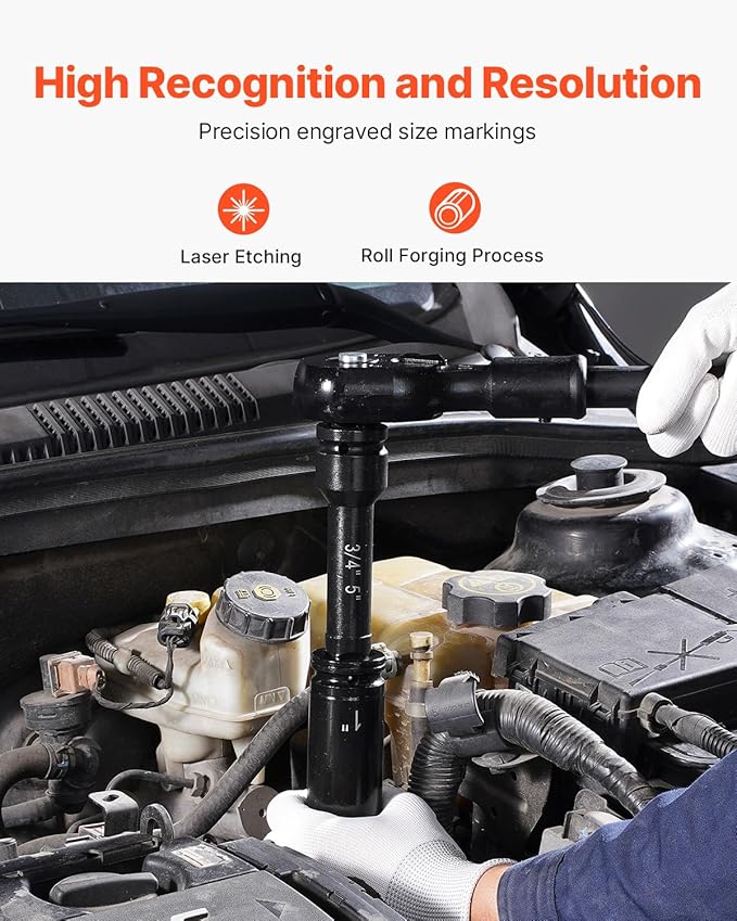 VEVOR Impact Socket Set 3/4 Inches 22 Piece Deep Impact Sockets, 6-Point Sockets, Rugged Construction, CR-V Drive Socket Set Impact SAE 13/16 inch - 2 inch, Includes Carrying Case and Ratchet Handle