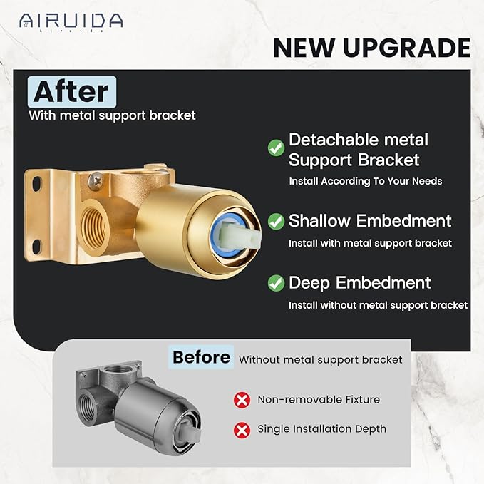 Airuida Shower Faucet Set,8 Inch Round Rainfall Shower Head,SUS304 Stainless Steel Single Handle Shower Trim Kit,Wall Mount Bathroom System with Female Threads Valve Brushed Gold