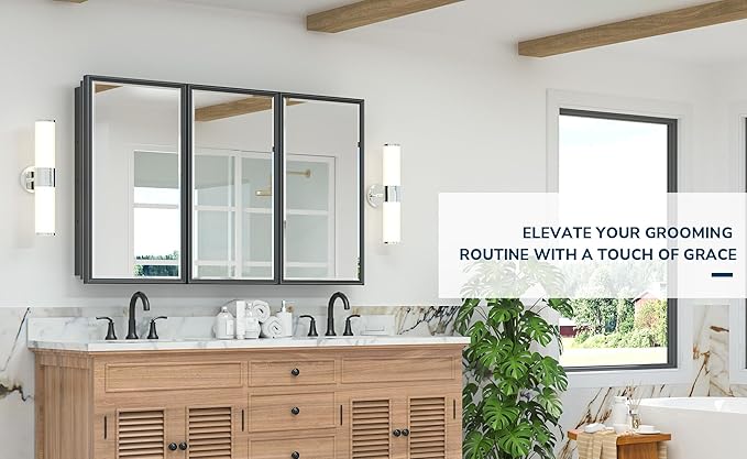 TETOTE 48x30 Inch Medicine Cabinet with Mirror Black Framed Bathroom Aluminum Framed Surface Recessed Wall-Mounted Medicine Cabinets Beveled Mirror with Storage 3 Door Modern Farmhouse