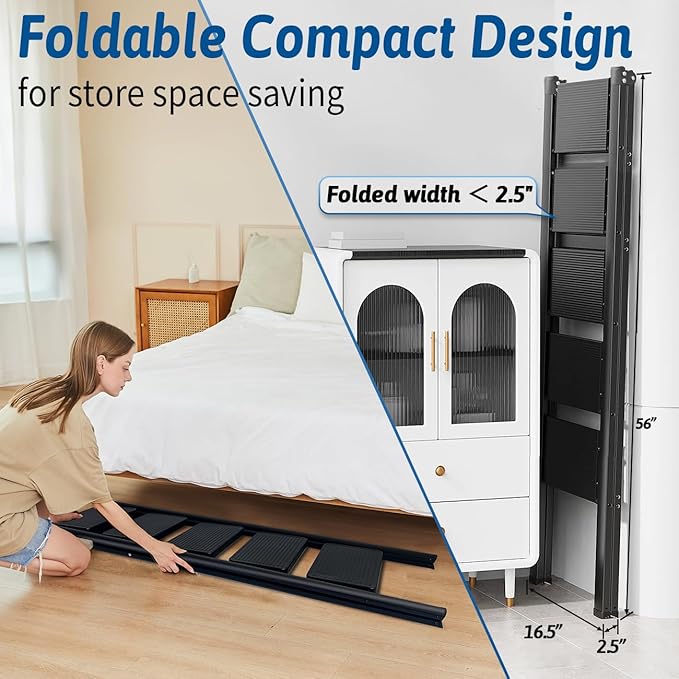 Double Elite Step Ladder 5 Step Folding, Sturdy 330 Lbs Load Small Step Stool for Adults, Safer Full Steel Multi-use Kitchen Ladder for Home/Closet, with Anti-Slip Wide Pedals, Black
