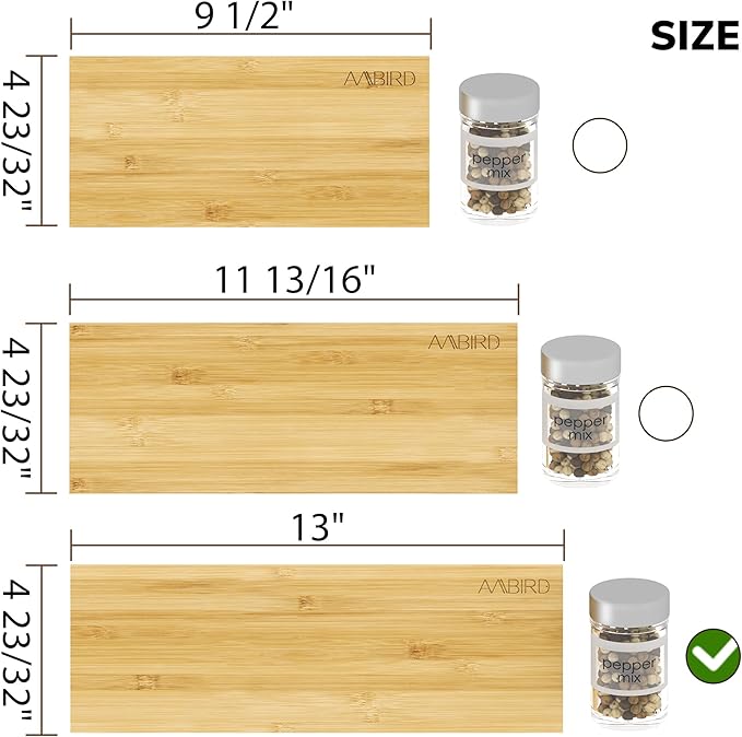 AMBIRD Bamboo Spice Drawer Organizer with Non-slip Mat, 4 Tier Jar Spice Rack Tray 13'',Seasoning Organizer for Kitchen,Cabinet,Drawers,Countertop