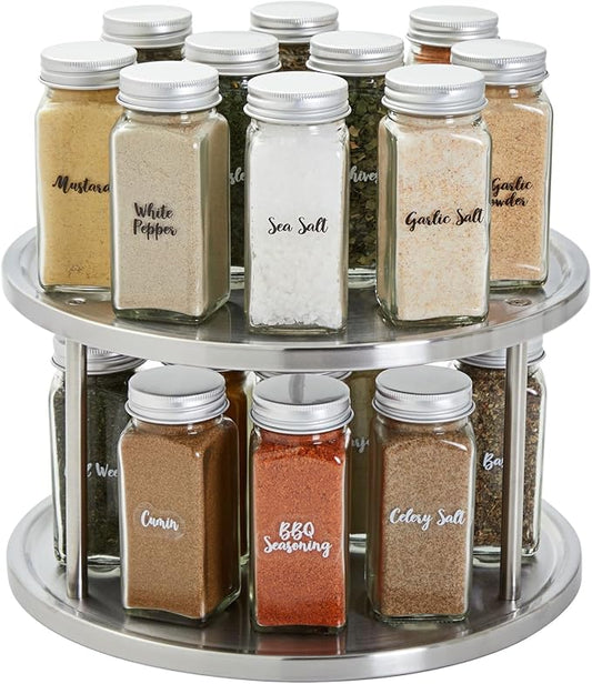 Juvale 2-Tier Lazy Susan Spice Rack Organizer for Cabinet - Stainless Steel Spice Carousel - Pantry & Kitchen Countertop Organizer (10.5 in)