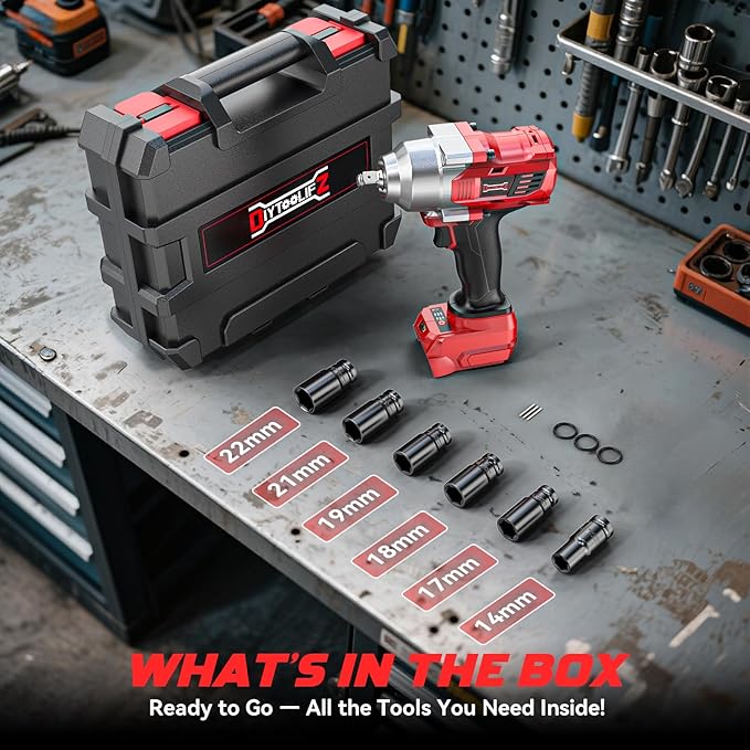 Cordless Impact Wrench 1/2" Compatible with Milwaukee 18v Battery, 750 Ft-lbs High Torque Impact Driver with 6Pcs Sockets & Storage Case, Brushless Impact Gun with 4-Speed & LED Light(Bare Tool)