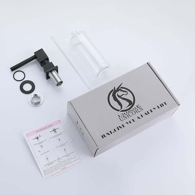 Sink Soap Dispenser for Kitchen Sink (Matte Black), All Brass Built-in and Refill from Top Design,Metal Hand Soap & Dish Soap Copper Pump