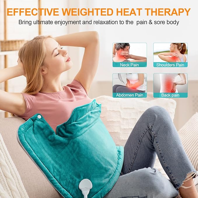 Heating Pad for Neck and Shoulders and Back, Christmas Birthday Gifts for Women Mom Mother, Weighted Neck Heating Pad for Back Pain Relief, Heating Pads Large, 6 Heat Settings 4 Auto-Off,17"x23" Blue