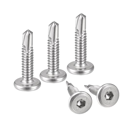 uxcell Hex Socket Self Tapping Screws, #10 x 1 410 Stainless Steel Sheet Metal Flat Head Drilling Screw 50pcs, Silver