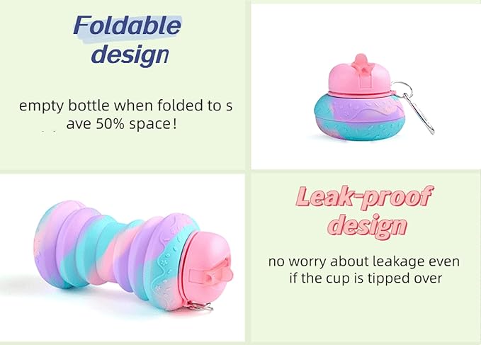 Collapsible Water Bottles，Foldable Sport Cups，Leak Proof Reusable Bpa Free Water Bottles，21oz Mixed Colors Design，for Outdoor, Travel Gym Hiking Purple
