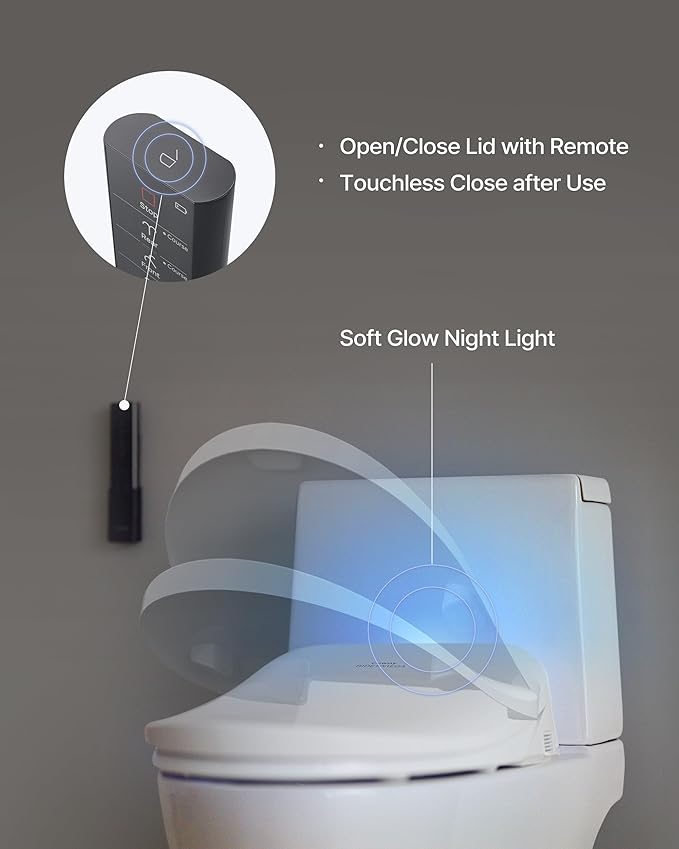 Coway Electronic Bidet Elongated Toilet Seat with Instantaneous Water Heating, Heated Seat and Dryer, Auto Open and Close Lid, Night Light, Deodorizer, Stainless Nozzle, Remote Control 500S