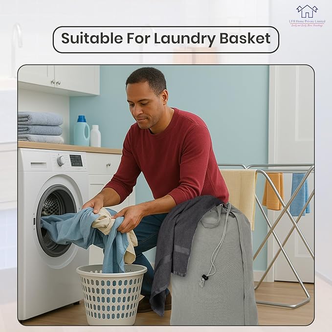 LFH Home Cotton Canvas Large Laundry Bag with Handle, Heavy Duty Drawstring Closure Washable Laundry Bags, School Travel, Home, Hotel, College Dorm, Organizer Sack, Toys Clothes 28x36 (Pack of 4)-Grey