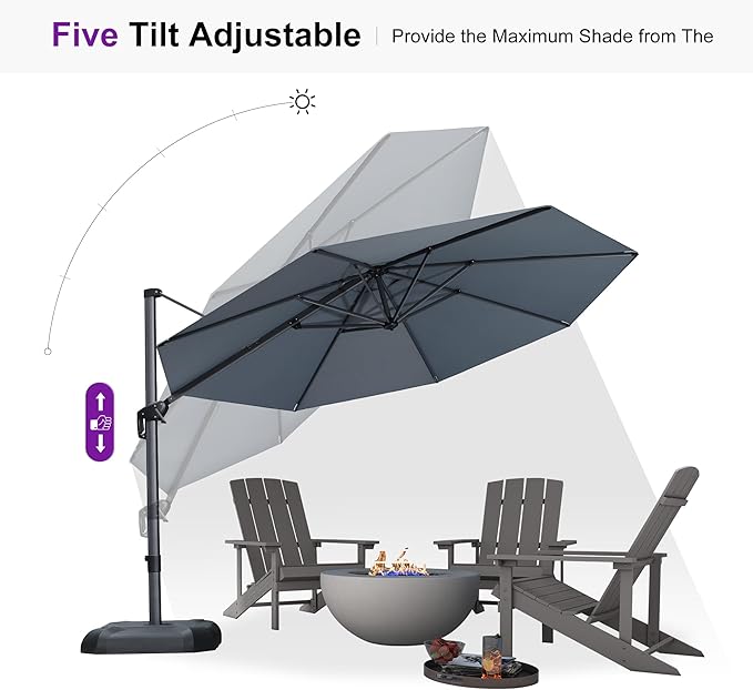 PURPLE LEAF 11 Feet Patio Umbrella Outdoor Cantilever Round Umbrella Aluminum Offset Umbrella with 360-degree Rotation for Garden Deck Pool Patio Light Grey