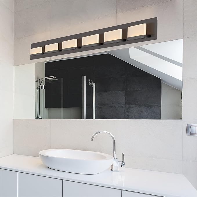Kira Home Everett 48" Modern 6-Light 60W Integrated LED (360W eq.) Bathroom/Vanity Light, Rectangular Acrylic Lenses, Energy Efficient, Eco-Friendly, 3000k Warm White Light, Oil Rubbed Bronze Finish