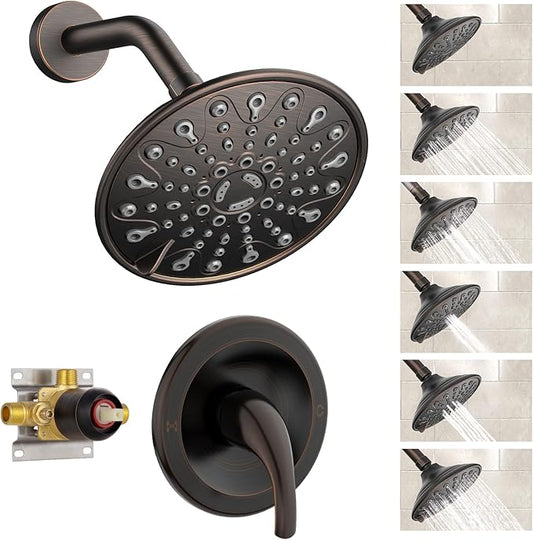 EMBATHER Shower Faucet Set, Single Handle Control Shower Valve and Trim Kit, Shower Faucets Sets Complete with 6 Inch Rain Shower Head, Oil Rubbed Bronze