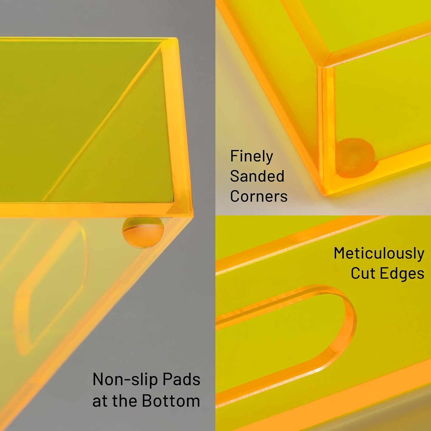 Large Acrylic Serving Tray Decorative Ottoman Coffee Table Vanity Tray Tea Fruit Platter Snack Appetizer Dessert Drink with Handles for Bar Kitchen Party, Neon Yellow