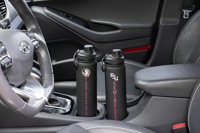 FSU Seminoles Water Bottle - Black Double Walled Stainless Steel 24 oz Keeps Drinks Cold or Hot
