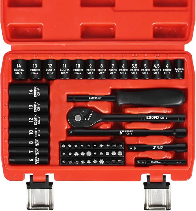 1/4" Ratchet Wrench Socket Set 56 PCS, Metric Shallow Socket (4-14mm) and Deep (6-8, 10-14mm), with Mini 72-Teeth Ratchet, Screwdriver Bit Set, Small Tool Kit for Home Use, Motorcycle and Bike