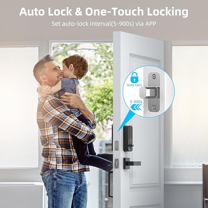 WiFi Front Door Lock Set with Handle, Featuring Fingerprint Keyless Entry, Smart Keypad with Lever Handles, Electronic Screen + WiFi Gateway, App Control, Auto-Lock, and Voice Control