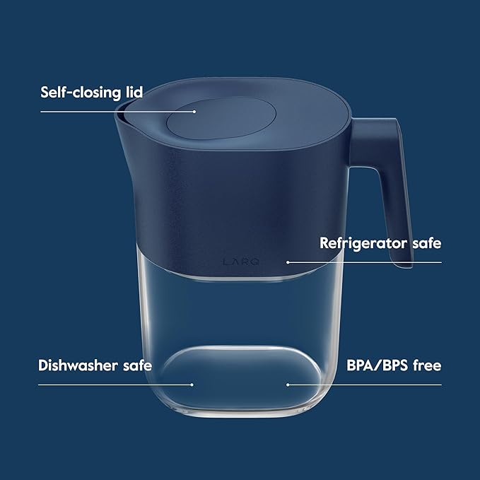 LARQ 8-Cup Water Filter Pitcher for Tap and Drinking Water | Reduces PFAS, Lead, Chlorine, and More | Tested to NSF Standards | BPA/BPS Free | 1-Year Warranty, Monaco Blue