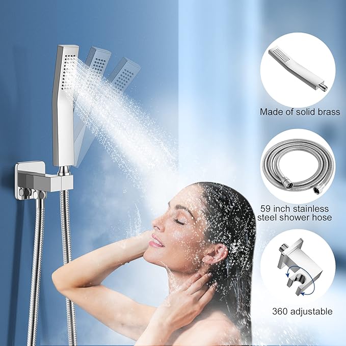 NERDON Shower System, 12 Inch Polish Chrome Luxury Rain Shower Head with Handheld Combo Set, Wall Mounted High Pressure Dual Shower Head System, Bathroom Shower Faucet set with Valve Body and Trim