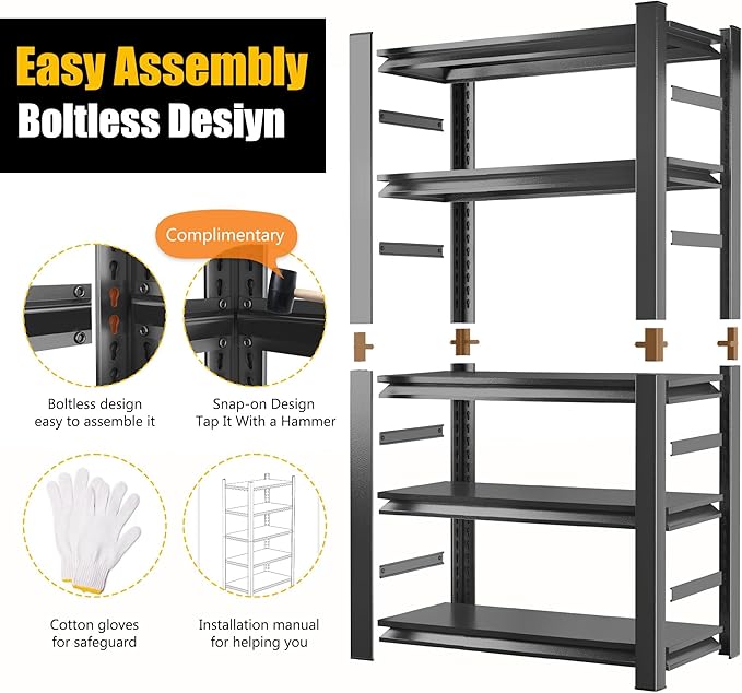 63" Heavy Duty Garage Shelving, 5-Tier Adjustable Storage Shelf, 2000lbs Capacity for Kitchen Garage Warehouse Organization