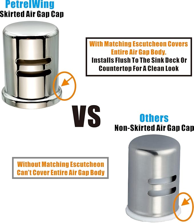 Dishwasher Air Gap Cover only, Skirted, Replacement air gap dishwasher,Solid Brass, Polished Chrome Finish