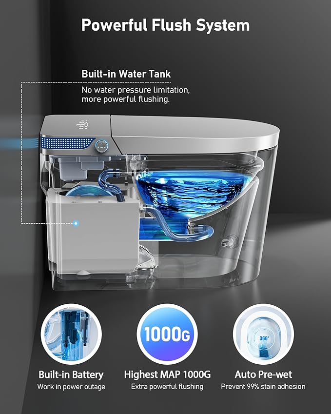 Glendan Modern Smart Toilet with Bidet Built In, One Piece Toilet With Auto Open/Close, Powerful Flush, Warm Water Wash, Foam Shield, Smart Bidet With Heated Seat, Dryer, Night Light & Remote