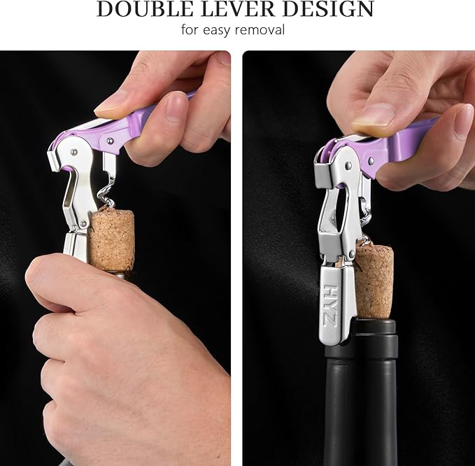 HYZ 2-Pack Wine Opener Waiter Corkscrew, Professional Wine Key for Servers, Bartender with Foil Cutter, Manual Wine Bottle Opener Double Hinged (Light Purple)