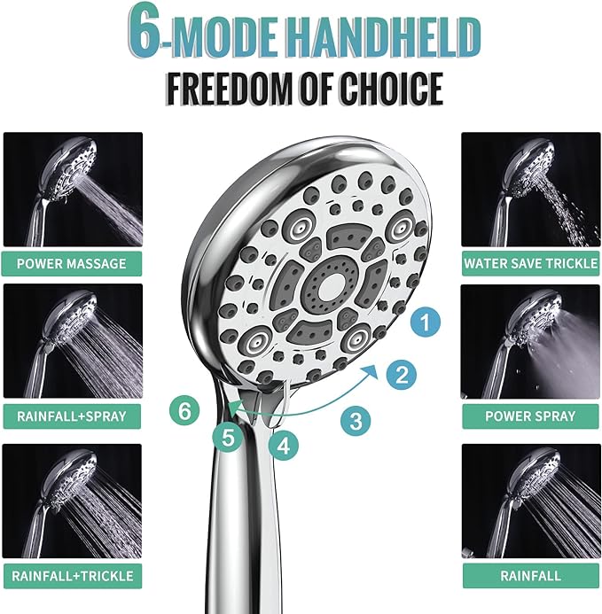 SR SUN RISE 12 Inch Shower System, Slide Bar Shower Faucets Sets Complete Round Shower Heads and 6-Spray Handheld Combo, Wall Mounted Dual Shower Set Included Valve and Trim Kit, Polished Chrome