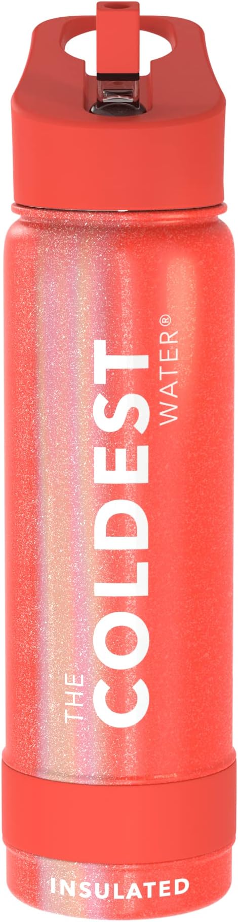 Coldest Sports Water Bottle with Straw Lid Vacuum Insulated Stainless Steel Metal Thermos Bottles Leak Proof Flask for Sports (24 oz, Mars Red Glitter)