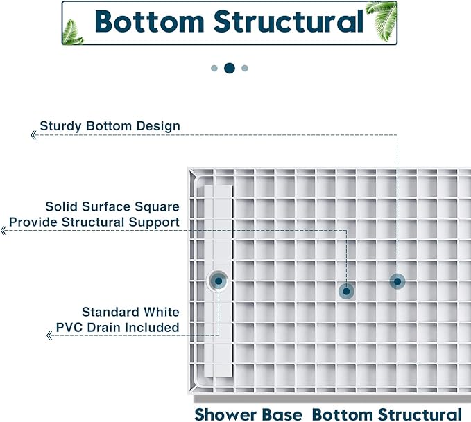 ELEGANT 60'' L x 32'' W x 4'' H Shower Base with 304 Left Trench Stainless Steel Drain Solid Surface Shower Pan White Including Drain Cover