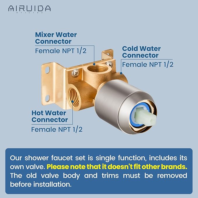 Airuida Shower Faucet Set,8 Inch Round Rainfall Shower Head,SUS304 Stainless Steel Single Handle Shower Trim Kit,Wall Mount Bathroom System with Female Threads Valve Brushed Nickel