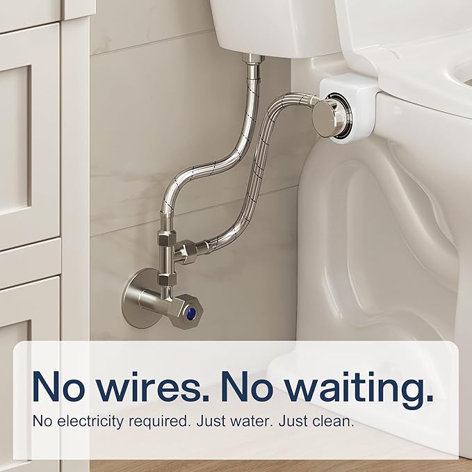 Toilet Bidet With Dual Nozzle Spray,No Electric Bidet Attachment for Toilet With Adjustable Water Pressure,Easy Install Toilet Seat Bidet With Feminine Wash and Rear Wash,Suit for Tight Space