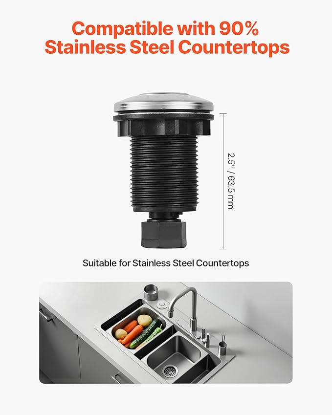 VEVOR Garbage Disposal Air Switch Kit, 2.5" Sink Top Air Switch for Food Waste Disposal, Polished Stainless Steel ON/OFF Air Push Button for Waste Disposer - Suitable for Stainless Steel Countertops