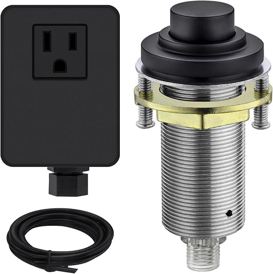 SinkTop Air Switch Kit (Long Full Brass Button) for Garbage Disposal, Cordless Matte Black