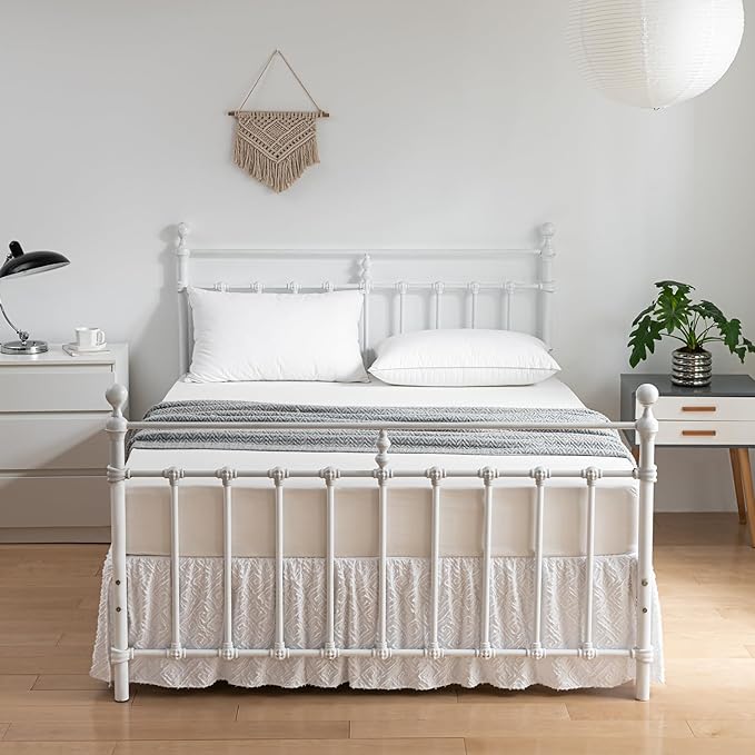 Boho Tufted Bed Skirt,Ruffled Bed Skirt with Split Corners Jacquard Embroidery, Full Bed Skirt 14 Inch Drop, Full Size Bed Skirt White for Ruffled Bed Skirt with Split Corners, Bed Skirt Full Size