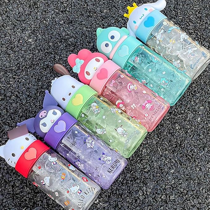 Kawaii Cartoon Water Bottle, 500ML Cute Anime Portable Drinking Bottle for Outdoor, Office, Travel, Birthday Gift Green