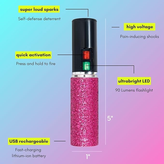 BLINGSTING 3-in-1 Women's Safety Kit - Professional Grade Pepper Spray - High Voltage Mini Stun Gun - Self-Defense Security Alarm - UV Dye - Glitter