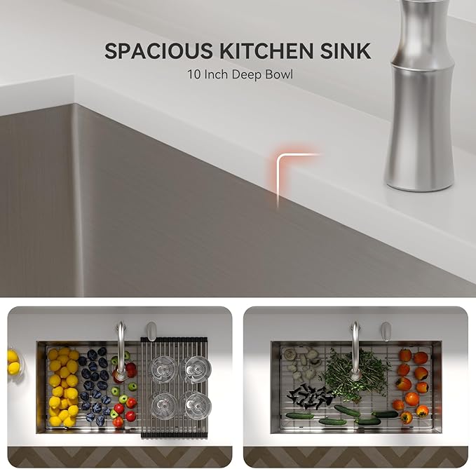 30 Kitchen Sink Undermount - Lordear 30 x 18 inch Undermount Sink 16 Gauge Stainless Steel Deep Single Bowl Under Counter Rectangular Handmade Sinks Basin