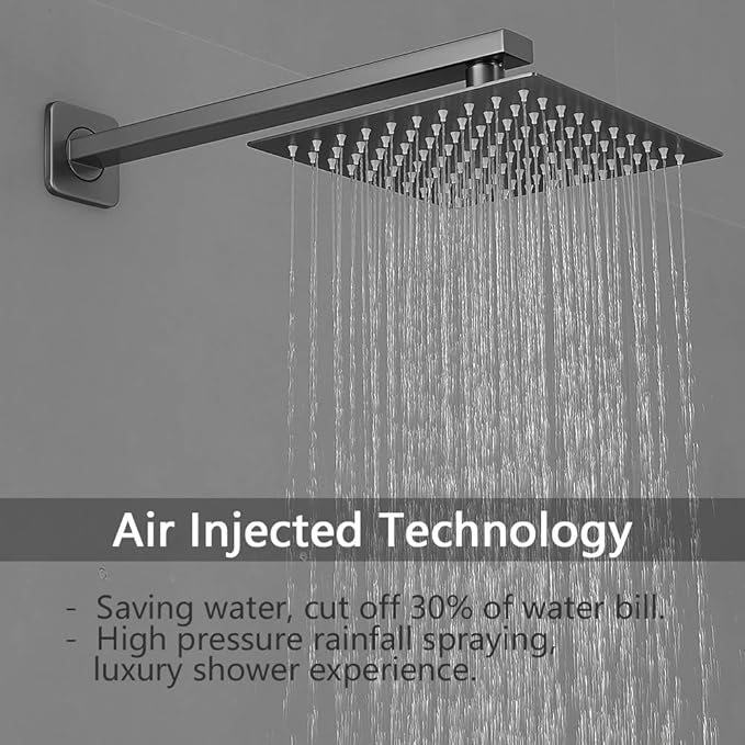 Grey Shower Faucet Set Bathroom Rainfall 8 Inch Shower Head System Single Handle Shower Trim Kit with Rough-in Valve